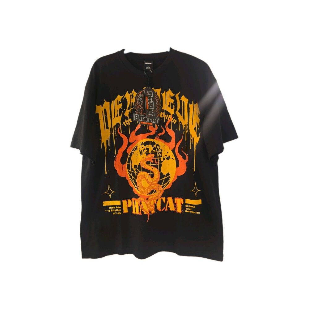 Phatcat Worldwide Men's Large Born to Be Free Snake Graphic T Shirt NWT Black